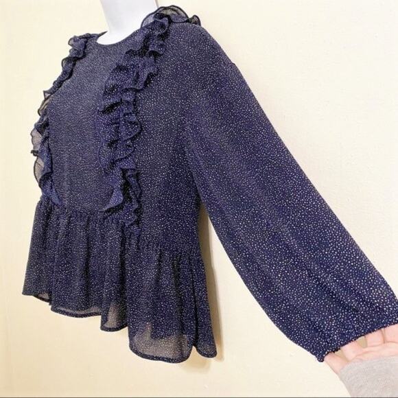 H&M Blue & White Speckled Peplum Ruffle Blouse, Size Small (6), NWT! - Picture 6 of 8